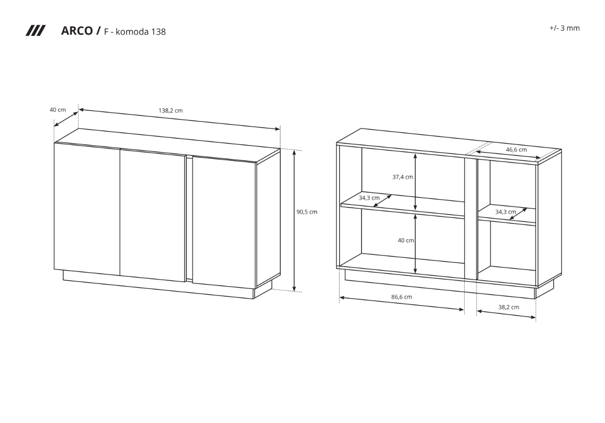 Wymiary komoda Pełna