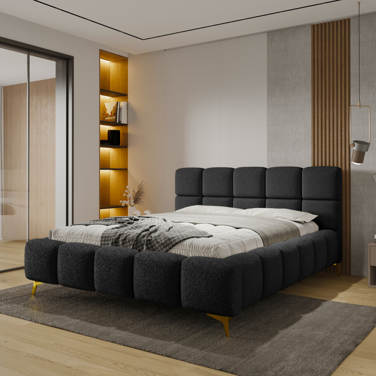 Nowoczesne łóżko tapicerowane 140x200 CLOUD z pojemnikiem