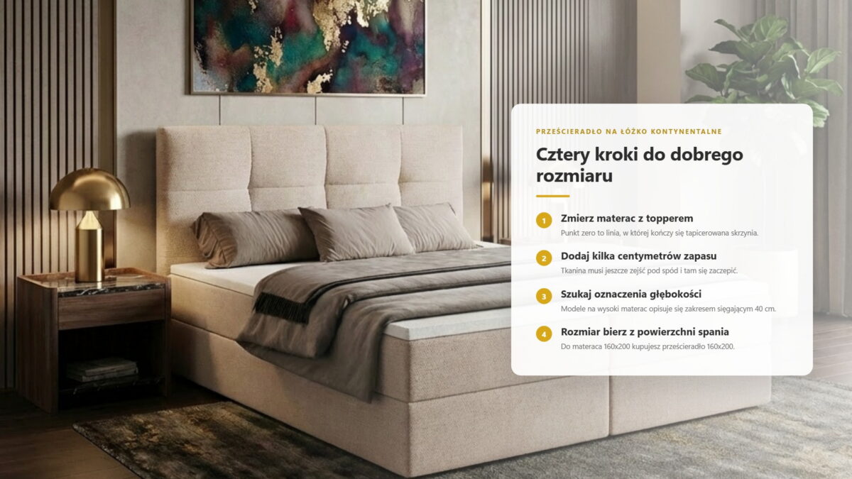 Cztery kroki doboru prześcieradła: pomiar materaca z topperem, zapas, głębokość gumki, rozmiar